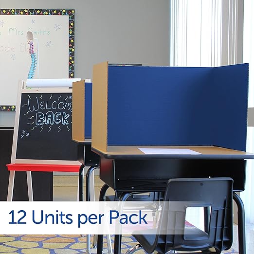 Flipside Products 18”x 48” Blue Study Carrel, Privacy Boards, Student Privacy and Focus Booth for The Classroom, Desk Divider Cubby for Tests, Made in USA - 12 Pack
