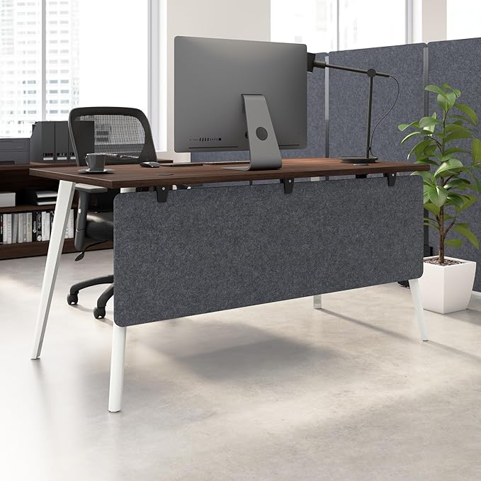 Bush Business Furniture 58W Desktop Privacy Screen in Cool Charcoal, Desk Mounted Office Partition with Acoustic Sound Dampening Panel