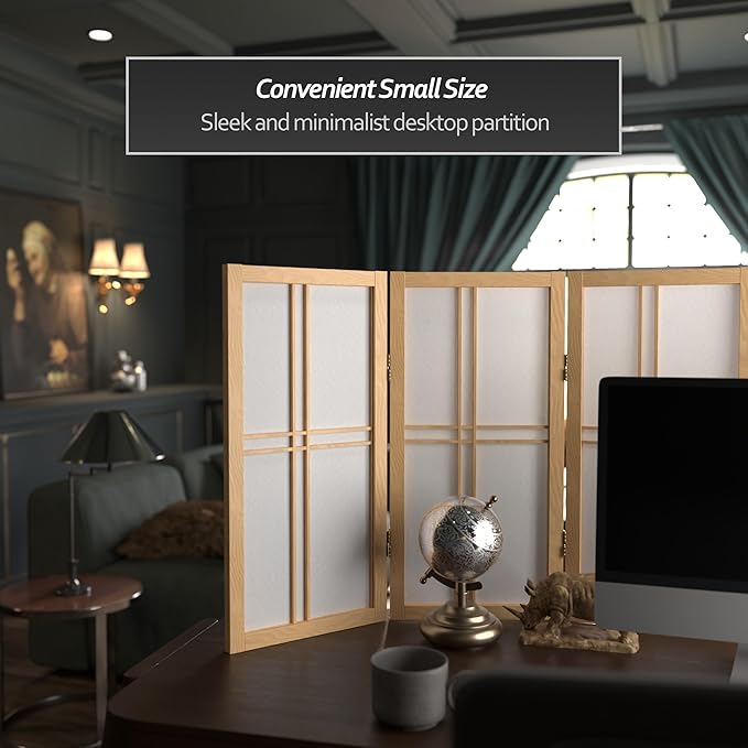 2 ft. Short Desktop Double Cross Shoji Screen - Natural - 4 Panels