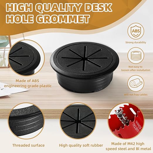 Desk Grommet 2 Inch (50 mm) 8 Pieces, Desk Hole Cover for Cables White, ABS Plastic Grommet Hole Cover with Hole Saw for Wires Cables Through the Countertop by XIOGZAXI