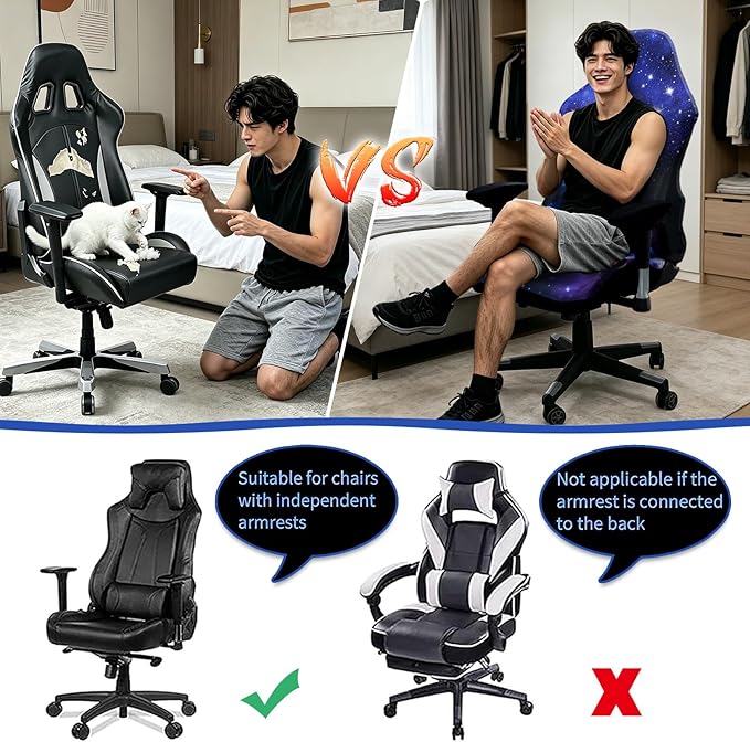 Gaming Chair Covers Slipcovers, 3D Printing Stretchable Elastic Computer Reclining Gaming Chair Seat Cover with Armrest Cover (No Chairs)(L)