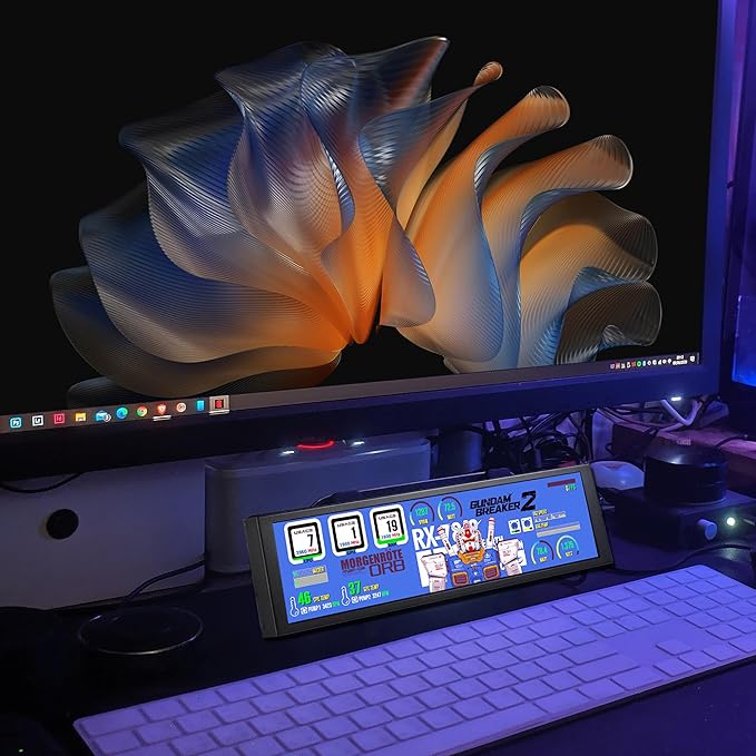 wisecoco 7.84 Inch Mini Monitor HD IPS 1280x400 Secondary Screen Stretched Bar LCD Display with Casing for Laptop Computer Speed Temperature Windows Aida64 CPU GPU Monitoring