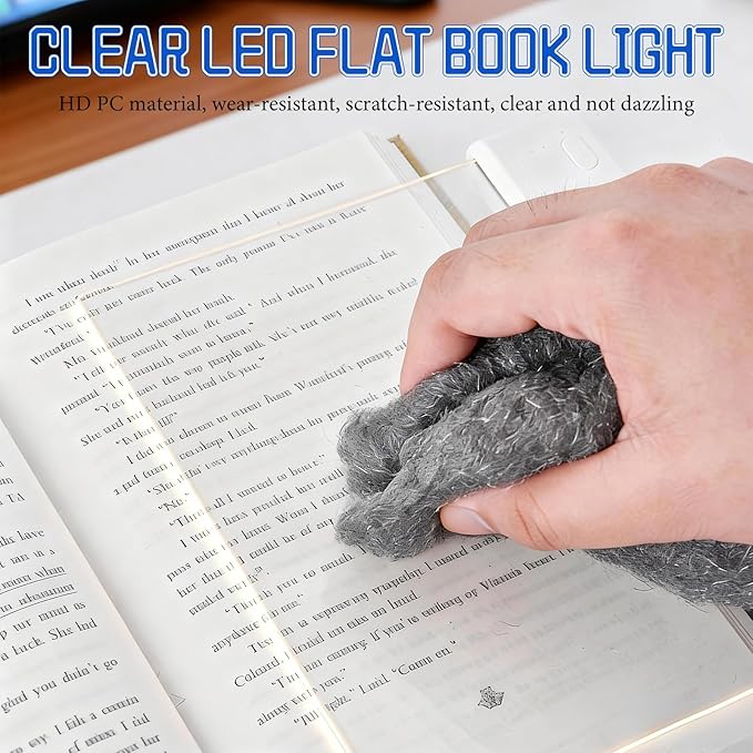 Book Light, Rechargeable Clear LED Flat Reading Light with 3 Colors & Timer, Dimmable Panel Plate Lamp Book Full Page Light for Reading in Bed at Night, for Women Readers Kids Book Lovers (White)
