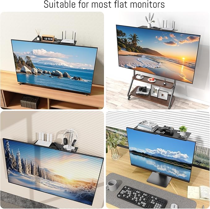 CABTE Adjustable Steel TV Top Shelf, Floating TV Stand, Universal Monitor Shelf for Soundbar, Game Console, Cable Box, Router Shelves (16.93x4.72inch Steel)