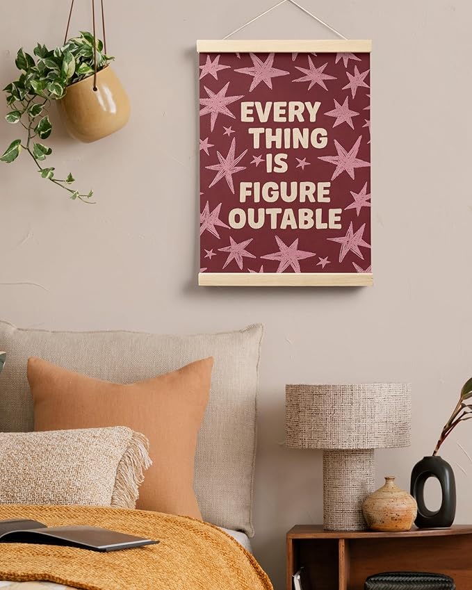 FGFK Everything Is Figureoutable Inspirational Wall Art Poster Hanger Frame, Retro Red and Pink Star Positive Affirmations Canvas Prints Framed Wall Decor for Home Classroom Office, 12x16 Inch