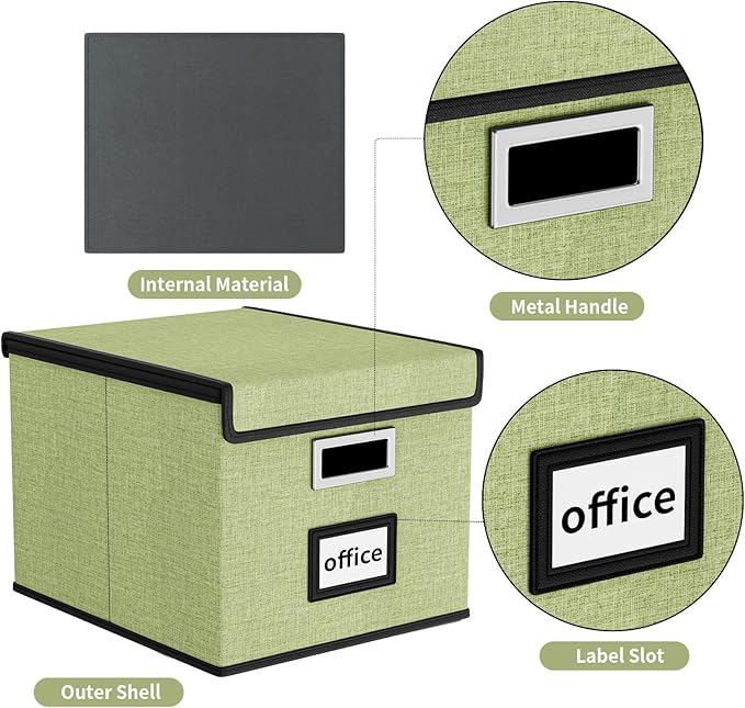 File Organizer Boxes with Lids, Linen Hanging Filing & Storage Box with Plastic Slide for Office/Decor/Home, Universal Hanging Filing Organization Box for Letter/Legal Folder