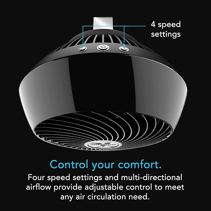 Vornado 560 Medium Air Circulator Floor Fan, 4-Speed, Quiet Fan for Bedroom, Office, Dorm Room, with Chrome Glide Bar Adjustable Tilt, Electric Cooling Fan, Black