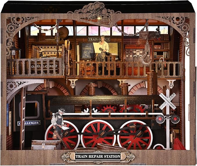 TOYQI Book Nook Kit, Book Nook Kits for Adults, DIY Miniature Dollhouse Kit 3D Wooden Puzzle Booknook Bookend with LED Light