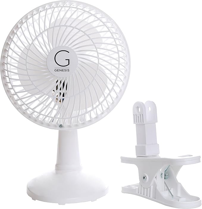 Genesis 6-Inch Clip Convertible Table-Top & Clip Fan Two Quiet Speeds - Ideal For The Home, Office, Dorm, More Off White