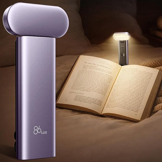 86lux Book Light, Reading Light for Book in Bed, USB Rechargeable LED Night Light with 3 Colors & Stepless Dimming, Aluminum Alloy Bookmark Light for Book Lovers, Lavender