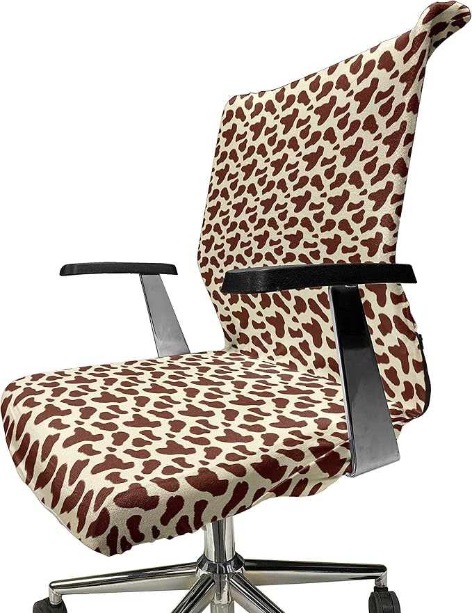 Ambesonne Cow Print Office Chair Cover, Cattle Skin with Brown Spots Agriculture Cow Oxen Hide Camouflage Pattern, Stretchable Decorative Universal Size High Back Printed Slipcover, Yellow Brown