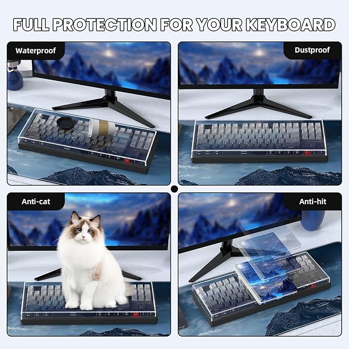 ZIYOU LANG KC03 Acrylic Clear Transparent Keyboard Cover(13.9 * 5 * 0.9’’) with Dustproof Waterproof Anti-hit Anti-cat Protective Case for 75% Layout 82Key 84Key 87Key Mechanical Gaming Keyboard