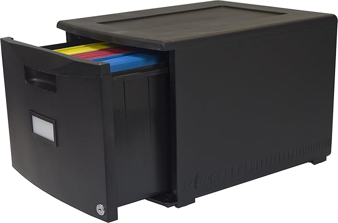 Storex Plastic One-Drawer File Cabinet – Locking Document Organizer for Home and Office, Black, 2-Pack (61265A02C)