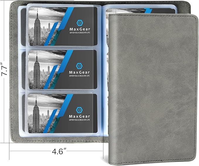 MaxGear Business Card Organizer Book, Holds 240 Cards, Portable PU Leather Business Card Holder with Clear Sleeves, Professional Card Binder for Office, Meetings, Networking, Dark Gray