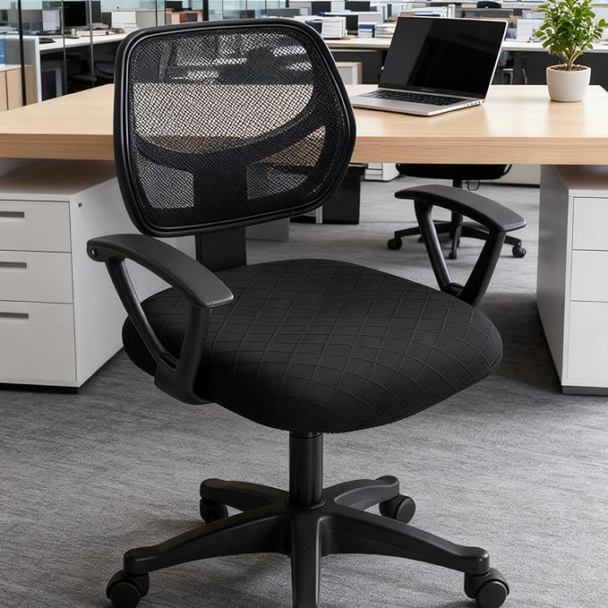 Stretch Jacquard Office Chair Cover, Removable Washable Desk Chair Cover, Anti-dust Seat Cushion Protectors - Black