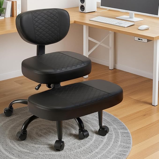 Ergonomic Cross Legged Office Chair with Wheels, Criss Cross Desk Chair with Leg Rest, Meditation Chair Yoga Kneeling Chair, Adjustable ADHD Chair Black
