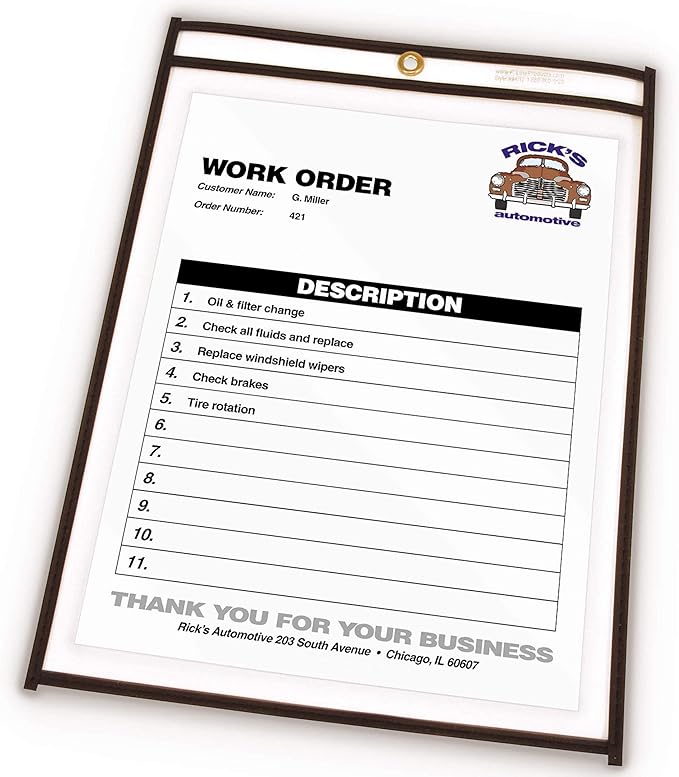 C-Line Stitched Shop Ticket Holders, Both Sides Clear, 8.5 x 11 Inches, 25 per Box (46911)