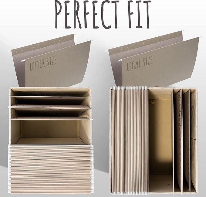 ZICOTO Decorative File Organizer Box Set of 2 - Collapsible Linen Filing Cabinets with Handles Are Perfect to Store All Your Documents & Hanging File Folders - Portable Easy Slide Crates with Lid