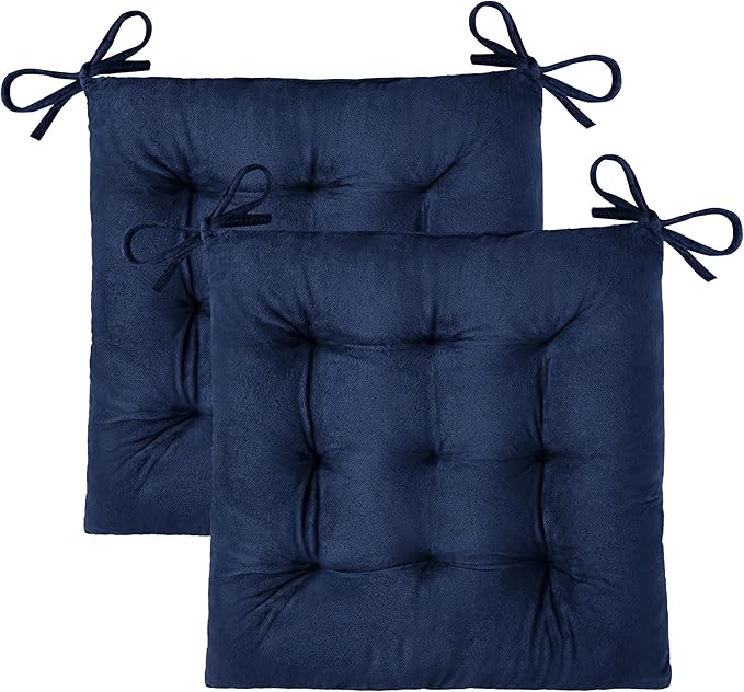 OVOV 2 Pack Chair Cushions for Dining Chairs Soft Seat Cushions for Kitchen Desk Chairs Square Chair Pads with Ties (15.5"x15.5" Navy)