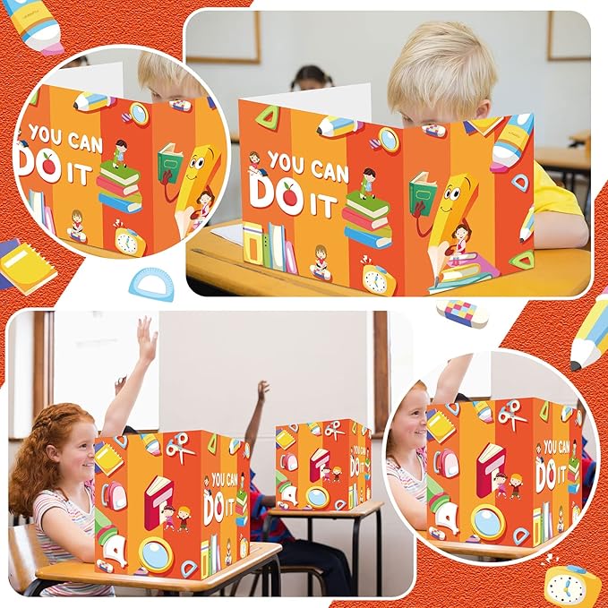 Zhehao 12 Pcs Desk Dividers for Students, Privacy Folders Boards Bright Colored Testing Dividers Panels for School Classroom Student Teacher Desks, 15.76 x 13.3 x 11.8 Inches(You Can Do It)