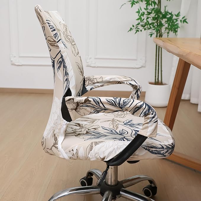 Waterproof Office Chair Cover with Armrest Cover 18Inch Wide Stretch Printed Floral Small Desk Computer Chair Covers with Long Zipper Arm Slipcovers Washable