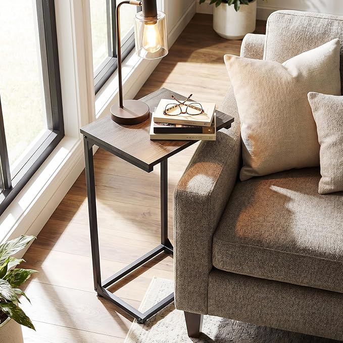 AMHANCIBLE C Shaped End Tables Set of 2, Couch Side Tables that Slide Under, TV Trays for Living Room, Bedroom, Small Space, Sofa, Dark Grey HET02BDG