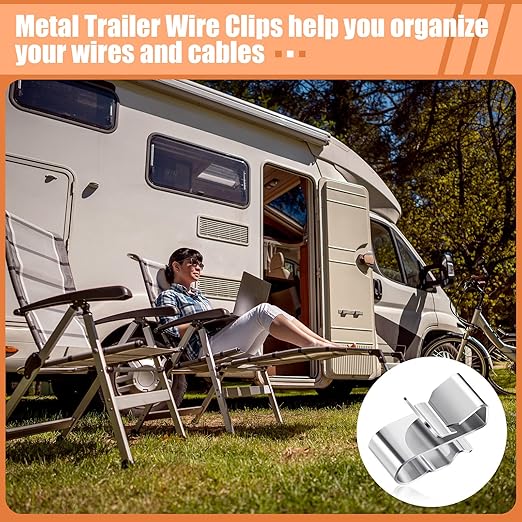Zhengmy 500 Pcs Trailer Frame Wire Clips Stainless Steel Metal Cable Clips 22.5 mm/ 0.89 Inch Solar Panel Double Wire Clamps Trailer Clamps for PV Wiring Boat Cable