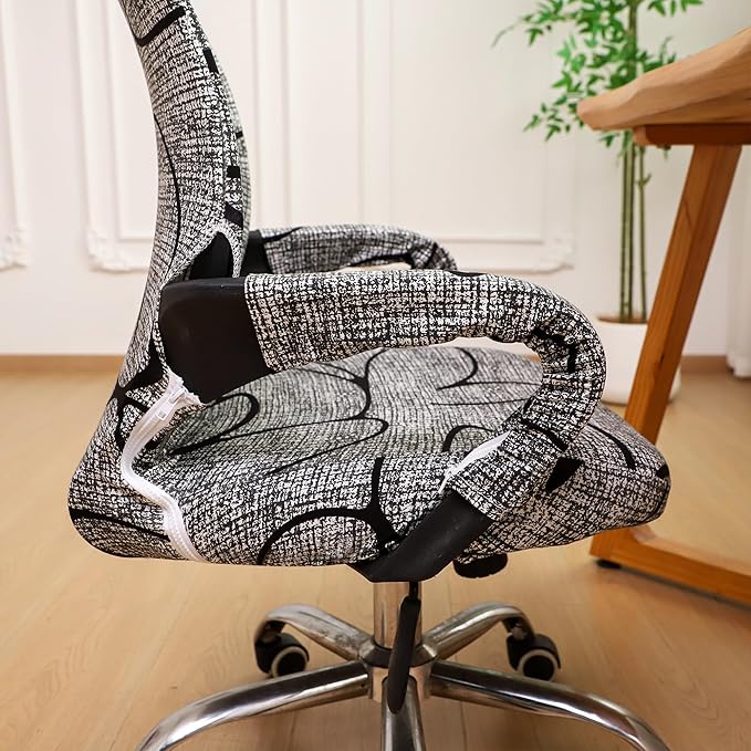 Waterproof Office Chair Cover with Armrest Cover 18Inch Wide Stretch Printed Floral Small Desk Computer Chair Covers with Long Zipper Arm Slipcovers Washable