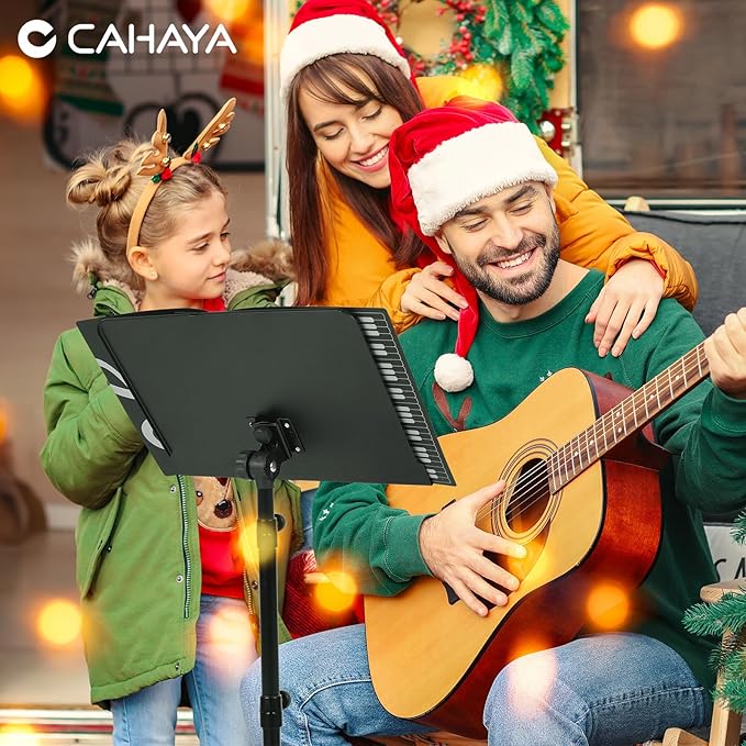 CAHAYA Music Stand for Sheet Music - Dual-use Converts to Desktop Stand Portable& Foldable 31.4-57in Height Adjustable Sturdy to Holds Thick Book or Tablet Include Carrying Bag Sheet Music Folder Clip