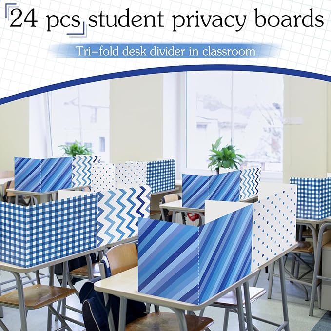 SATINIOR 24 Pcs Privacy Folders for Students, Desk Dividers for Classroom Testing, Student Privacy Boards Classroom Must Have, 12 Colors Study Panel for School Teacher Supplies(Stripe Style)