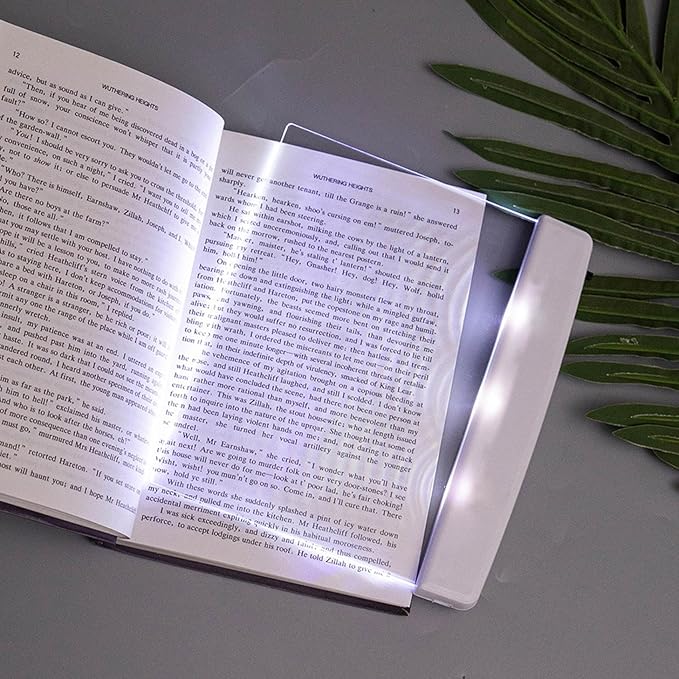 Flat Book Lights for Reading at Night in Bed Clear LED Book Page Light Bookmark Light for Reading Illuminator Panel Plate Lamp Board Wireless (White)