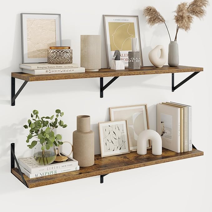 Axeman Deep Floating Shelves | 40 Inch Brown Wall Shelves Set of 2 | 10 Inch Deep Rustic Wood Shelves for Wall | 40'' W x 10''D Brown Shelves for Living Room Bathroom Kitchen