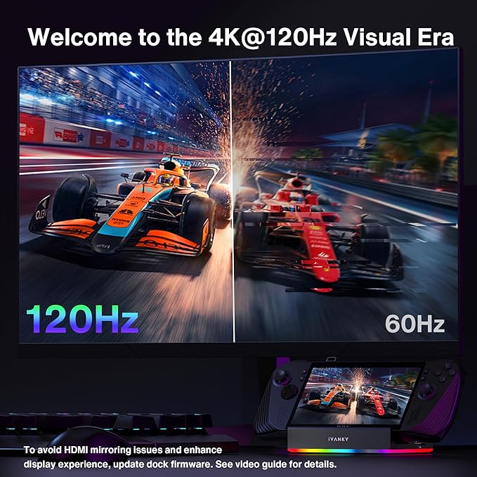 iVANKY 14-in-1 RGB 4K@120Hz Docking Station with 100W PD Charger for Steam Deck OLED/ROG Xbox Ally X/Legion Go, Foldable Dock with HDMI Gigabit Ethernet 10Gbps USB 3.2, SD/TF Slots, 1Gbps Ethernet