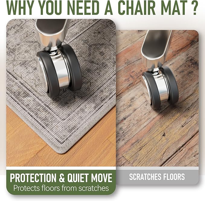 Office Chair Mat for Hardwood 36"x48", Under Desk Chair Mat for Home Office, Anti-Slip Office Rugs for Rolling Chairs, Floor Protector Washable Rugs Beige/Brown