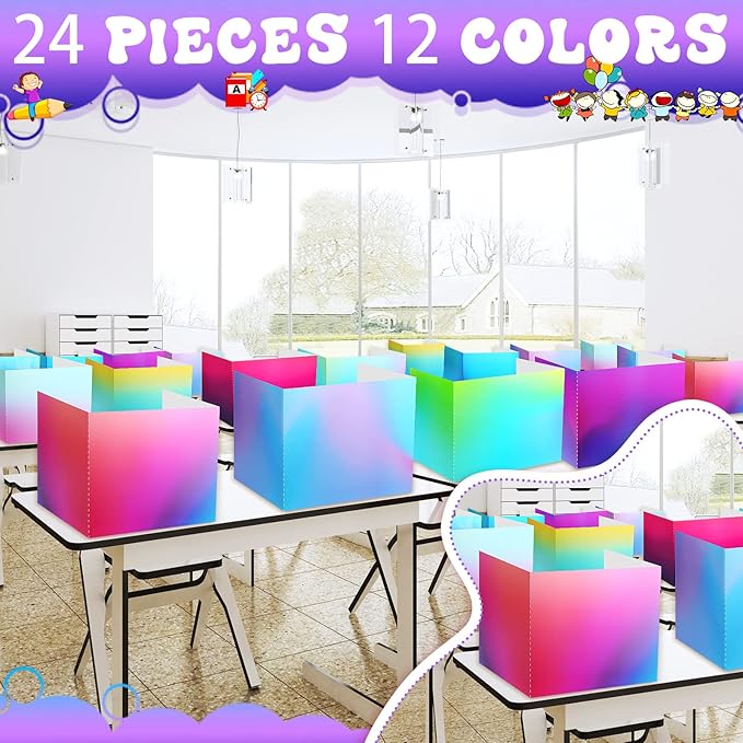 SATINIOR 24 Pcs Privacy Folders for Students, Desk Dividers for Classroom Testing, Student Privacy Boards Classroom Must Have, 12 Colors Study Panel for School Teacher Supplies(Bright Style)