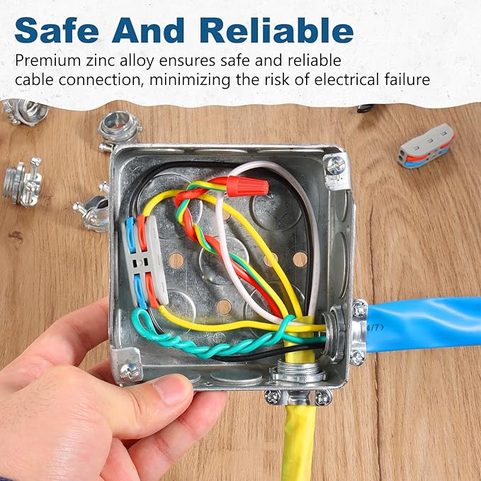 25 Pack 1/2 inch Clamp Type Cable Connectors, Zinc Alloy Wire Clamps for NM Cables, Electric Wires, Metallic Conduit, Electrical Box