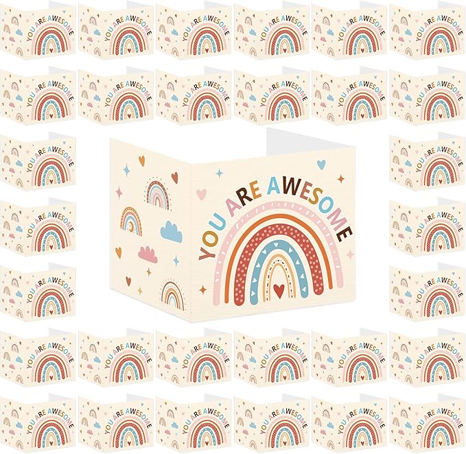 Whaline 30Pcs Privacy Boards Boho Classroom Desk Dividers Colorful Rainbow Heart You are Awesome Desk Privacy Panel Foldable Screen Partition for School Teacher Student Test Supplies