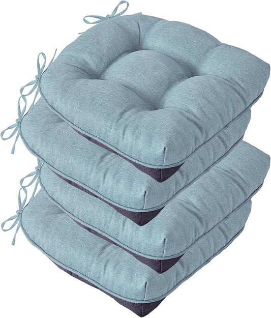 IASEAHK Chair Cushions for Dining Chairs, Seat Cushions for Kitchen Chairs, Indoor Seat Cushions with Ties, Tufted Foam Chair Pads, Non Slip Chair Cushions Set of 4, 15.5" x 15.5" x 4", Light Blue