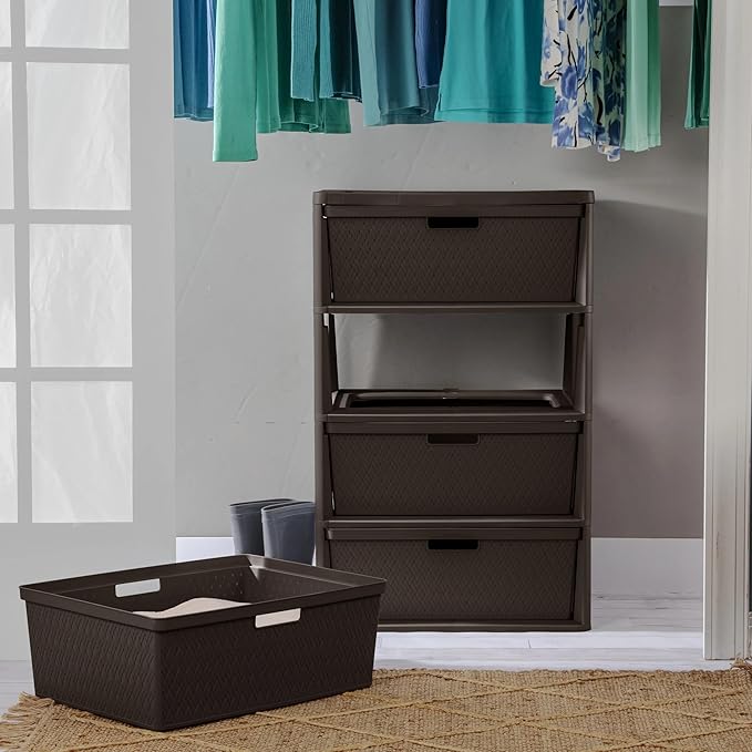 Brown Storage Drawer, A Wide Four-drawer Storage Tower, Assembled Without Tools, with Detachable Fabric Drawers and A Handle for Multi-functional Storage. Suitable for Living Rooms and Bedrooms