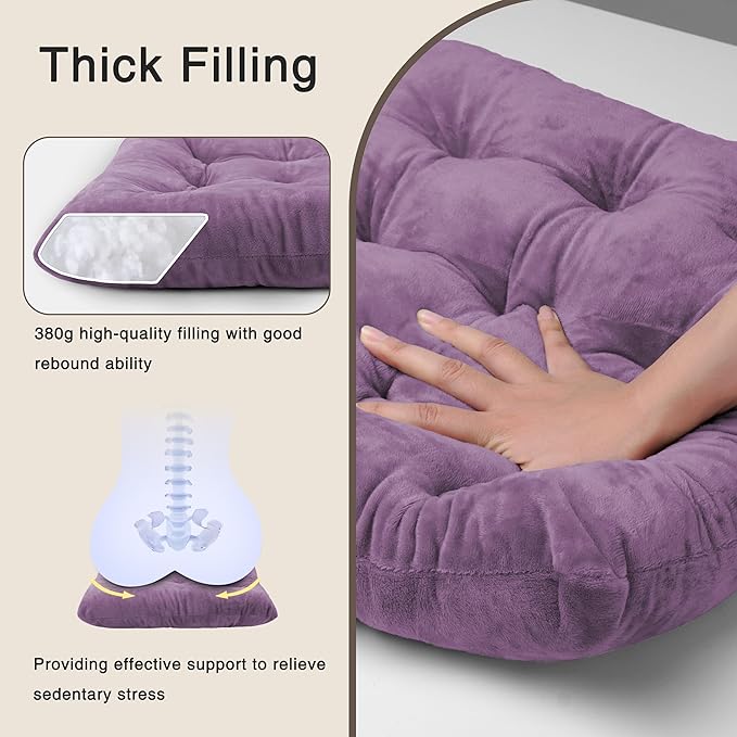 OVOV 2 Pack Chair Cushions for Dining Chairs Soft Seat Cushions for Kitchen Desk Chairs Square Chair Pads with Ties (15.5"x15.5" Purple)