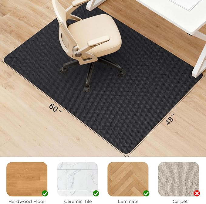 Sycoodeal Chair Mat, 48" x 60" Office Chair Mat for Hardwood and Tile Floor, Heavy Duty Floor Protector for Rolling Chairs, Non-Slip,Computer Mat for Home Office(Black)