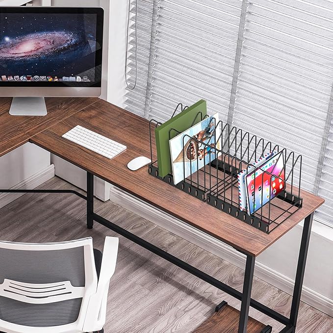 TOPCJ File Organizer for Desk,Clipboard Stand,Wire Caddy,Chopping Board Organizer,File Folder Holder/Rack,File Sorter,Desktop Record Holder,8 Sections Storage,Anti-Scratch/Rusty,Stable,Adjustable