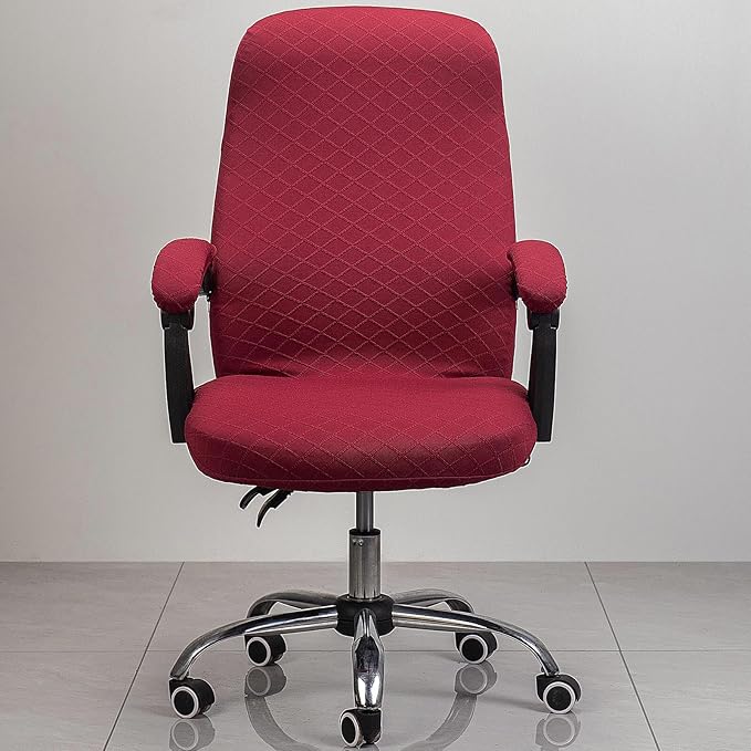 Melaluxe Office Chair Cover with Armrest Covers， Universal Stretch Desk Chair Cover, Computer Chair Slipcovers (Size: L) - Wine Red