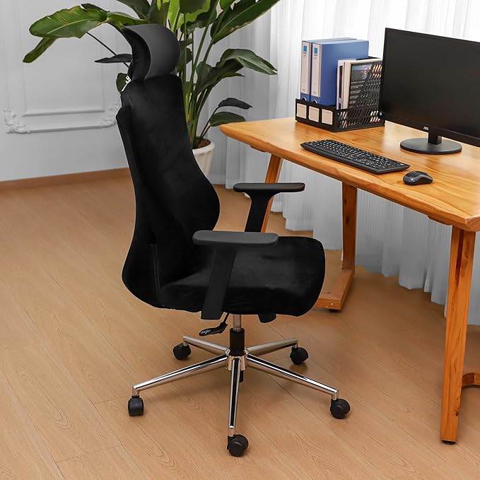 Ergonomic Office Chair Covers Set with Headrest Cover Velvet Stretch Black Cover for Office Chairs with Headrest Washable