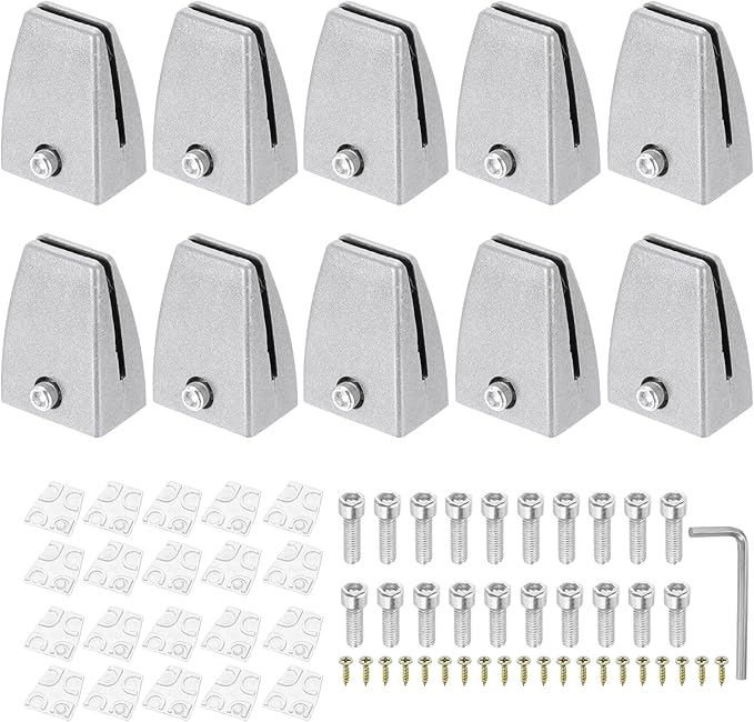 PATIKIL 10 Pcs Office Desk Partition Support Bracket, Aluminum Alloy Sneeze Guard Support Clamps Desktop Divider Clips for Offices Stores Counter Privacy Panel, Silver