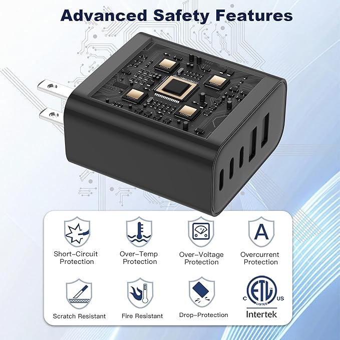 USB C Charger Block, 60W 5 in 1 Charging Blocks, PD 3.0 Fast Charger, QC 2A Black Wall Plug Multiport Type C Charging Block for iPhone 17 16 15 14 13 12 Pro Max, iPad, iPod, Samsung, AirPods Pro