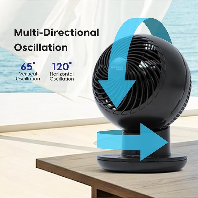IRIS USA WOOZOO Air Circulator Fan with Remote, Oscillating Table Fan, 8 Speeds, 82ft Max Air Distance, 65° Tilt, Ultra Quiet DC Motor, Small Desk Fan for Bedroom, Office, Dorm, Black