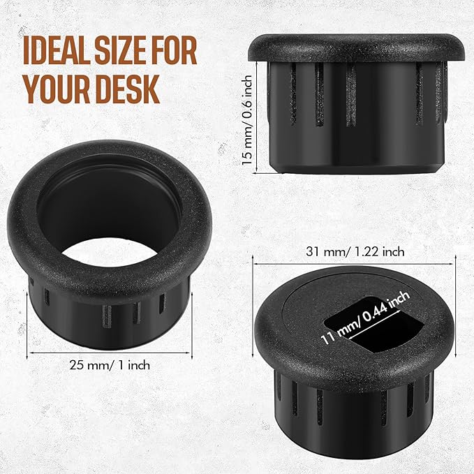SATINIOR 20 Packs Desk Grommet Plastic Cable Hole Cover to Arrange Wires & Cords PC Desk Cord Wire Organizer Caps Desktop Cord Management Grommet for Home Office Table Desktop (1 Inch,Black)