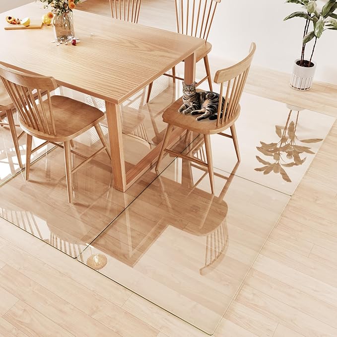 Tempered Glass Chair Mat 48"x36" – Ultra-Clear Office Chair Mat for Hardwood Floors & Low-Pile Carpets – Heavy-Duty 0.2" Scratch-Resistant Surface with Non-Slip Pads – Supports 1,000 lbs