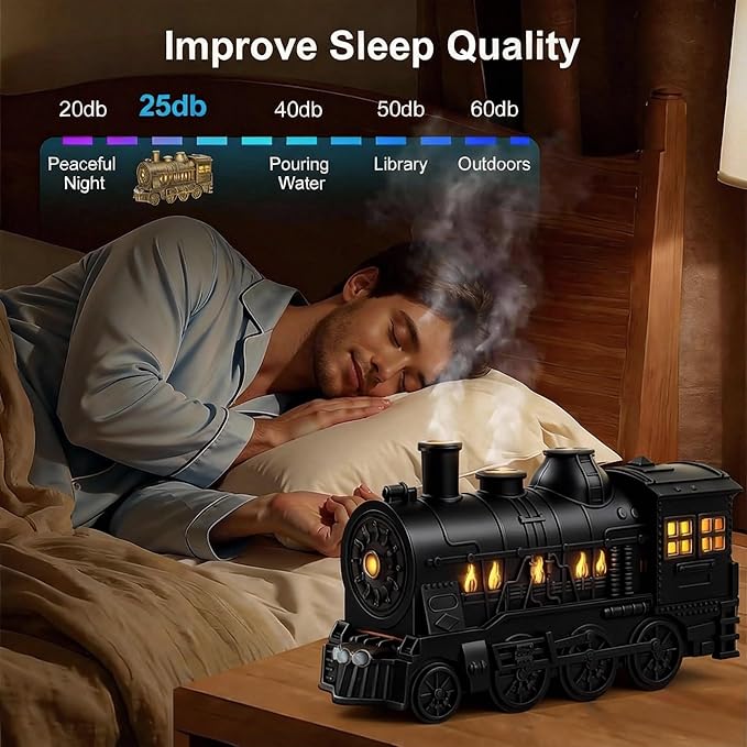 Mother's Day Train Humidifier 300ml, Dual Mist Outlets Cool Mist Diffuser with 2/8H Timer, for Aromatherapy & Air Humidity, Desktop Decor(Black)